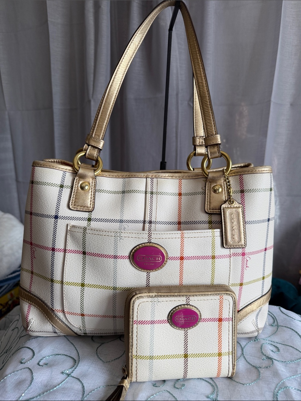Coach Tattersall Shoulder Bag with matching wallet.